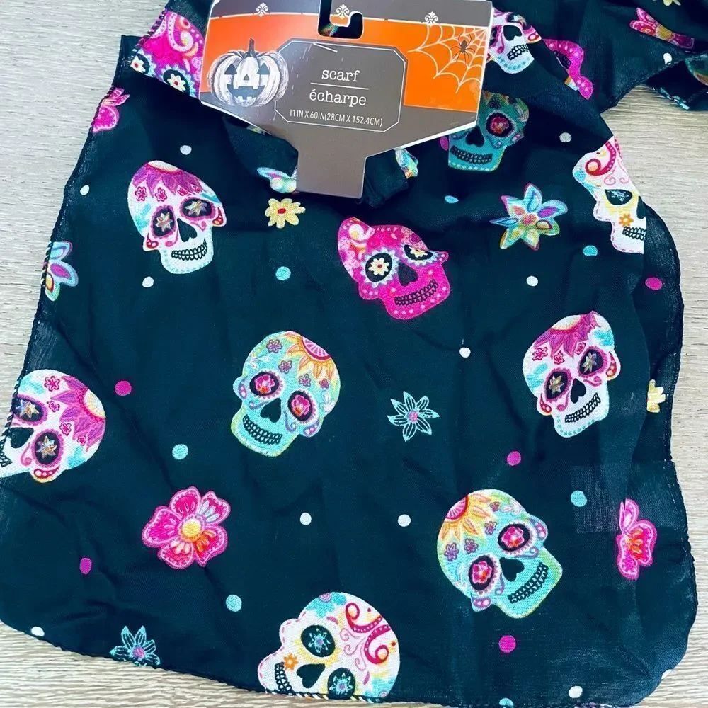 Day of the Dead Sugar Skull Halloween Scarf